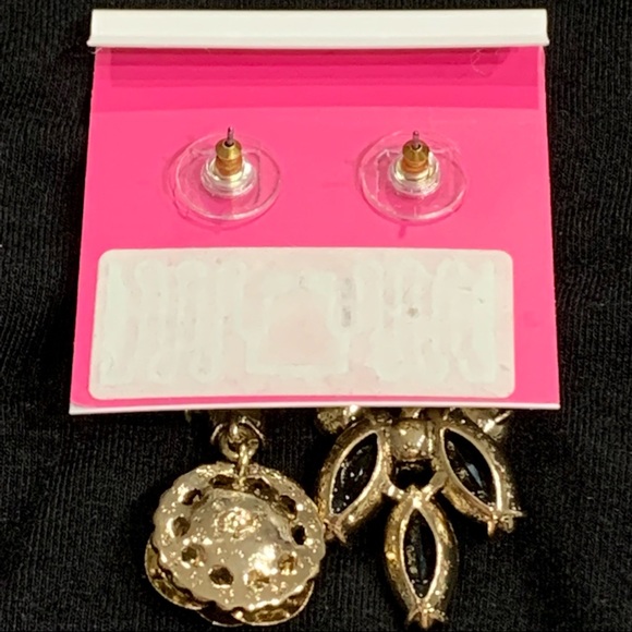 BETSEY JOHNSON Roses & Ombré Crystals DROP POST EARRINGS! Floral Mismatch Gold - Picture 5 of 6